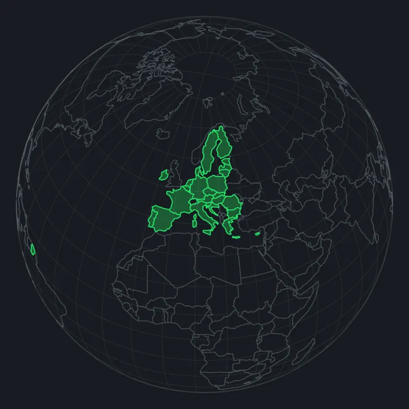 Globe with the European Union highlighted: where Logicode builds and operates its technology